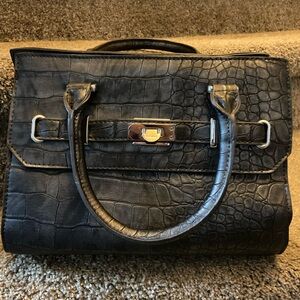 Bebe dark grey faux leather handbag with removable straps, lots of pockets